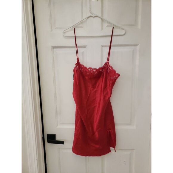 Victorias Secret Angel Red Lace Satin Nightgown Slip Dress Bow Adjustable Straps - Picture 12 of 16